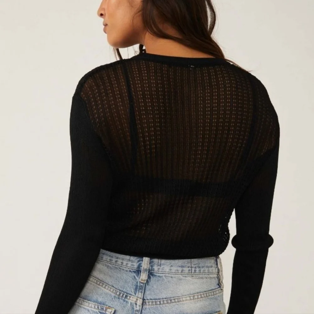 NWOT Free People H20 Crew Sheer Top ~  Black ~ XL - Picture 4 of 9